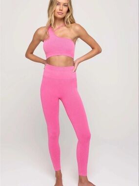 Spiritual Gangster Pink Ribbed High-Waist Leggings & Asymmetric Crop Top Set